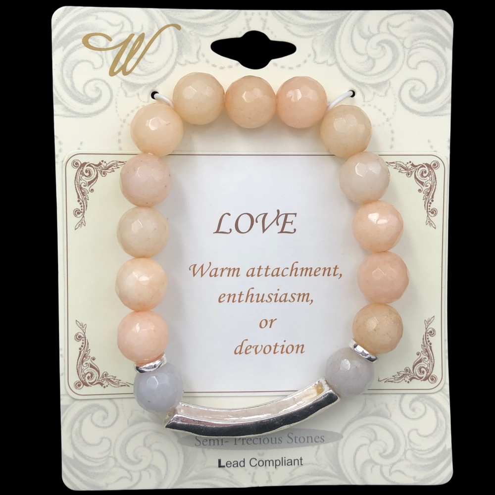 LOVE Genuine Semi-Precious Stone Beaded Worded Stretch Bracelet